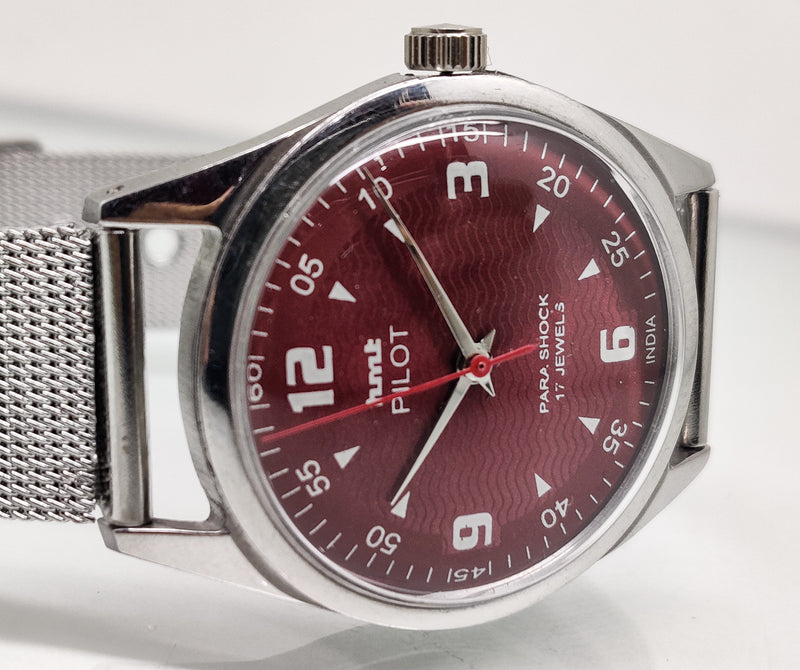 Hmt Pilot Mechanical Handwinding Movement stainless Steel Para Shock 17 Jewels Analog Dial Wrist Watch For Men