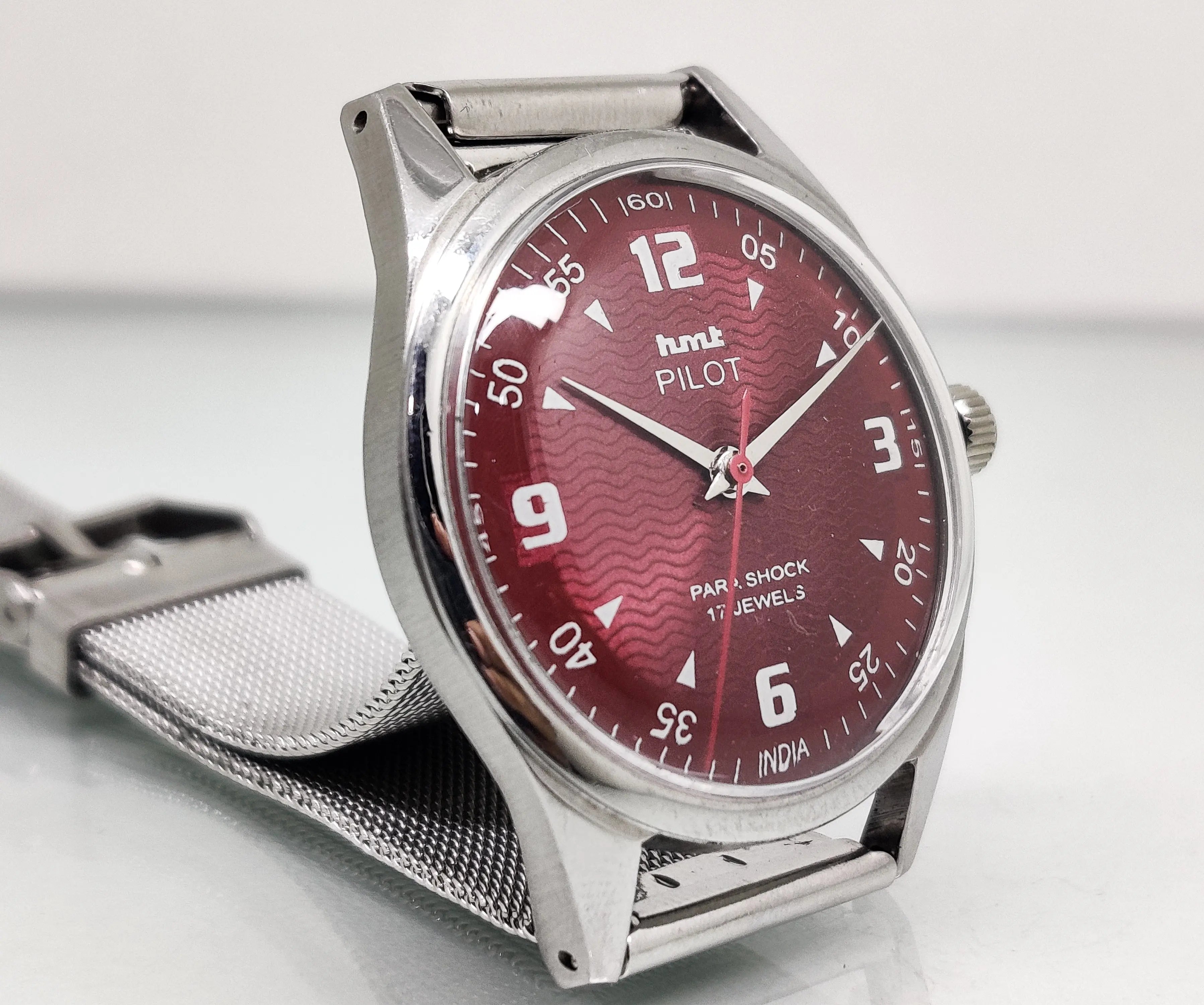Hmt Pilot Mechanical Handwinding Movement stainless Steel Para Shock 17 Jewels Analog Dial Wrist Watch For Men National Watches