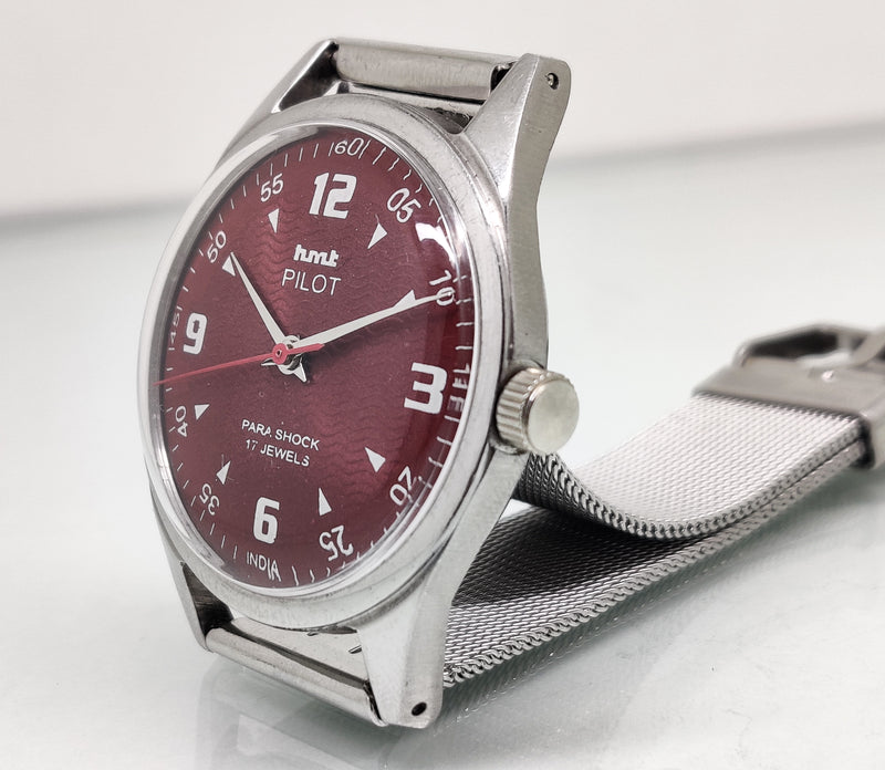 Hmt Pilot Mechanical Handwinding Movement stainless Steel Para Shock 17 Jewels Analog Dial Wrist Watch For Men