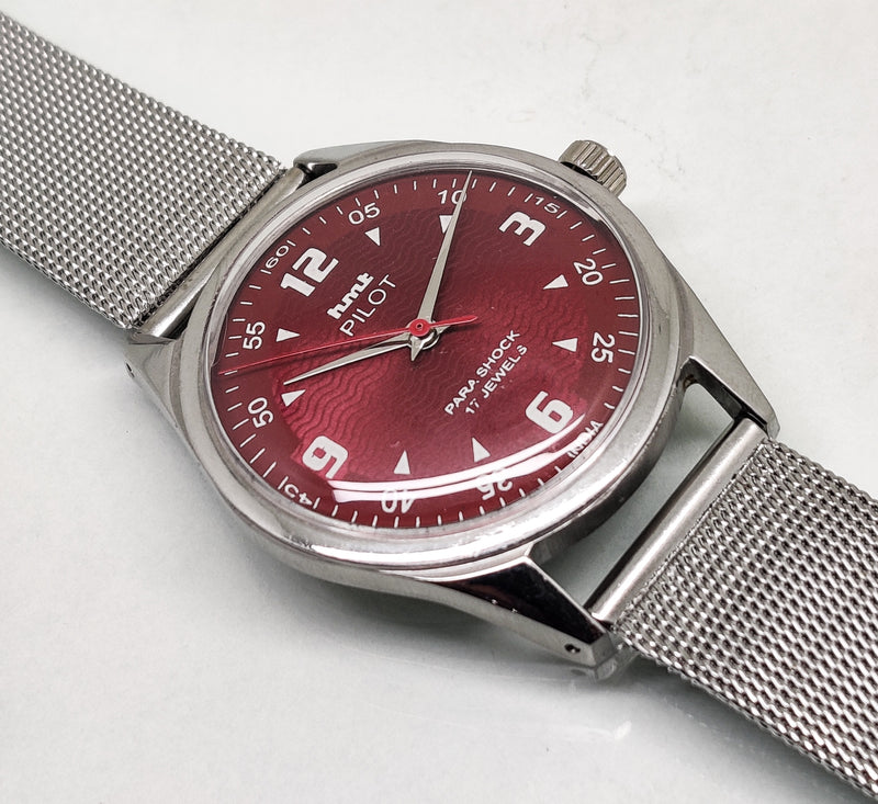 Hmt Pilot Mechanical Handwinding Movement stainless Steel Para Shock 17 Jewels Analog Dial Wrist Watch For Men