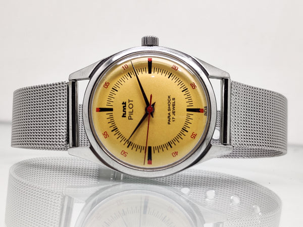 Hmt Pilot Mechanical Handwinding Movement stainless Steel Para Shock 17 Jewels Analog Dial Wrist Watch For Men