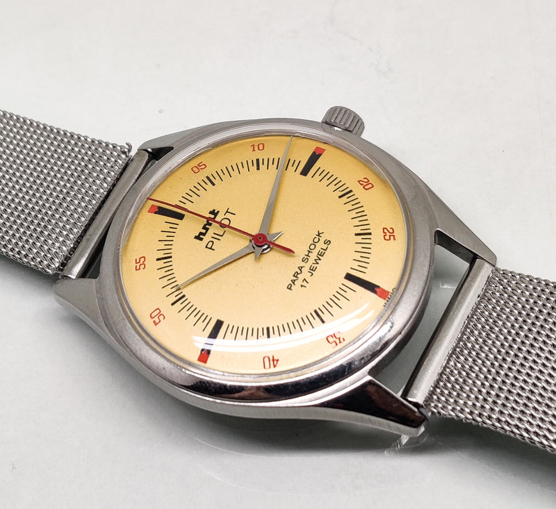 Hmt Pilot Mechanical Handwinding Movement stainless Steel Para Shock 17 Jewels Analog Dial Wrist Watch For Men