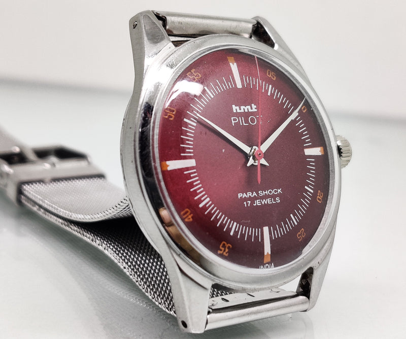 Hmt Pilot Mechanical Handwinding Movement stainless Steel Para Shock 17 Jewels Analog Dial Wrist Watch For Men