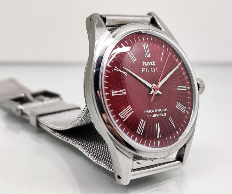 Hmt Pilot Mechanical Handwinding Movement stainless Steel Para Shock 17 Jewels Analog Dial Wrist Watch For Men