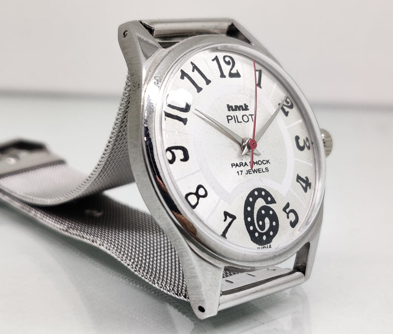 Hmt Pilot Mechanical Handwinding Movement stainless Steel Para Shock 17 Jewels Analog Dial Wrist Watch For Men