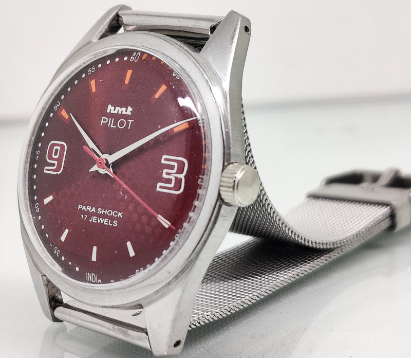 Hmt Pilot Mechanical Handwinding Movement stainless Steel Para Shock 17 Jewels Analog Dial Wrist Watch For Men
