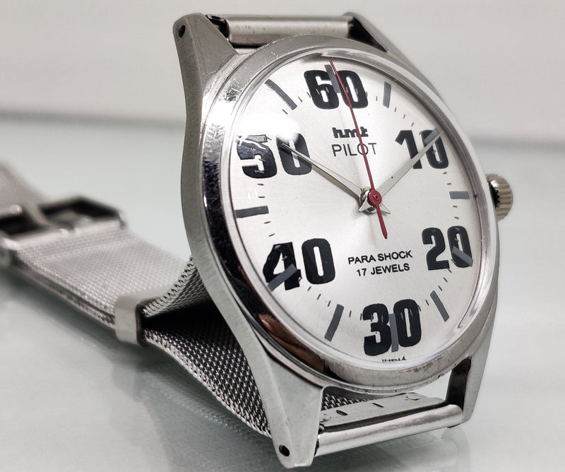 Hmt Pilot Mechanical Handwinding Movement stainless Steel Para Shock 17 Jewels Analog Dial Wrist Watch For Men