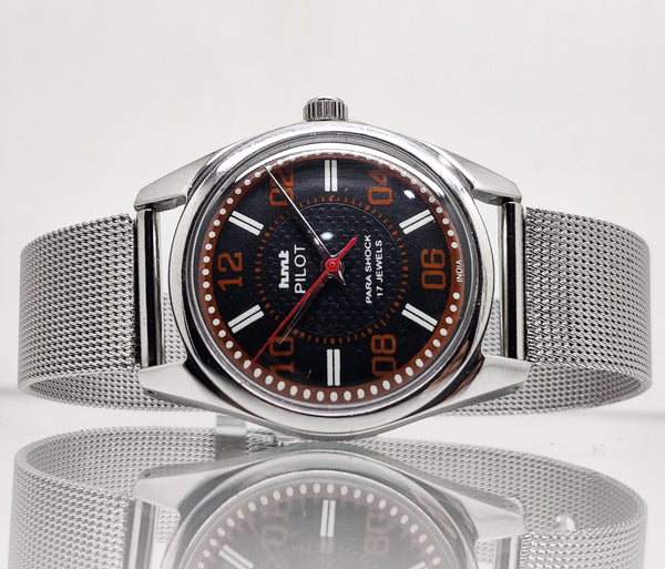 Hmt Pilot Mechanical Handwinding Movement stainless Steel Para Shock 17 Jewels Analog Dial Wrist Watch For Men