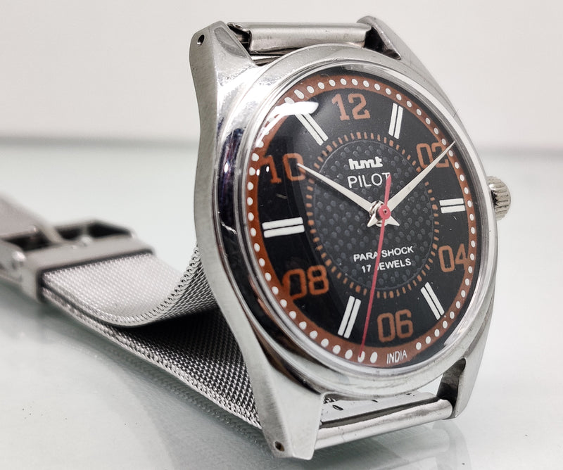 Hmt Pilot Mechanical Handwinding Movement stainless Steel Para Shock 17 Jewels Analog Dial Wrist Watch For Men
