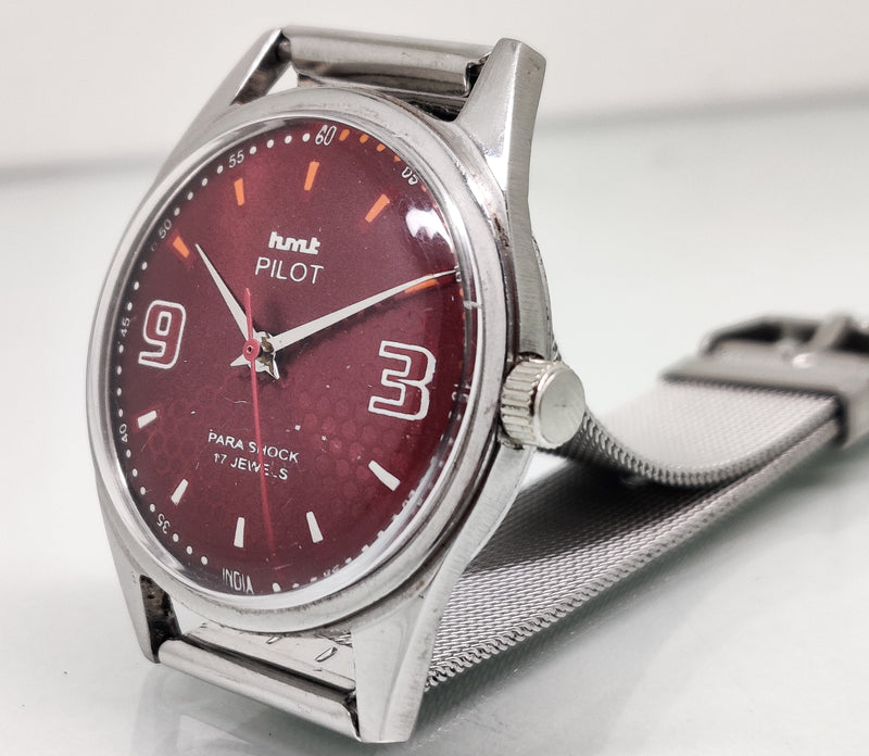 Hmt Pilot Mechanical Handwinding Movement stainless Steel Para Shock 17 Jewels Analog Dial Wrist Watch For Men