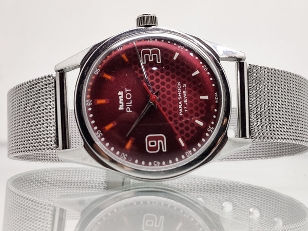 Hmt Pilot Mechanical Handwinding Movement stainless Steel Para Shock 17 Jewels Analog Dial Wrist Watch For Men