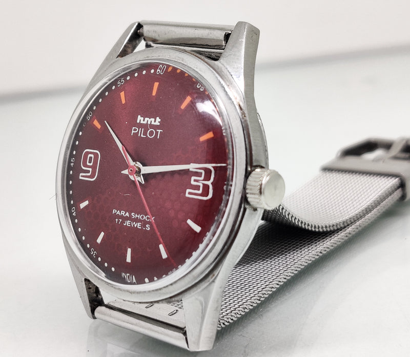 Hmt Pilot Mechanical Handwinding Movement stainless Steel Para Shock 17 Jewels Analog Dial Wrist Watch For Men