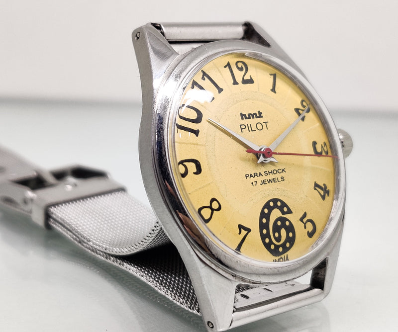 Hmt Pilot Mechanical Handwinding Movement stainless Steel Para Shock 17 Jewels Analog Dial Wrist Watch For Men