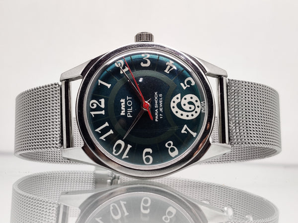 Hmt Pilot Mechanical Handwinding Movement stainless Steel Para Shock 17 Jewels Analog Dial Wrist Watch For Men