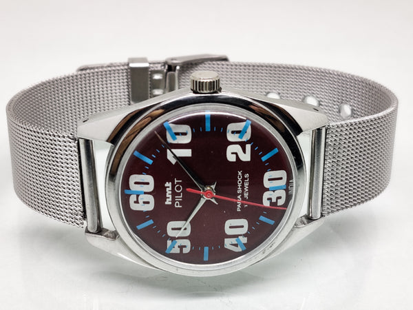 Hmt Pilot Mechanical Handwinding Movement stainless Steel Para Shock 17 Jewels Analog Dial Wrist Watch For Men