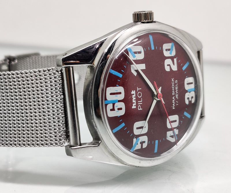 Hmt Pilot Mechanical Handwinding Movement stainless Steel Para Shock 17 Jewels Analog Dial Wrist Watch For Men