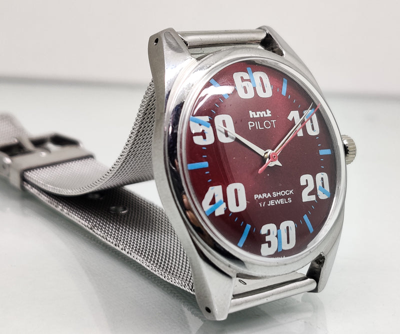 Hmt Pilot Mechanical Handwinding Movement stainless Steel Para Shock 17 Jewels Analog Dial Wrist Watch For Men