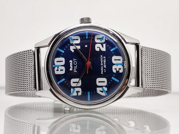 Hmt Pilot Mechanical Handwinding Movement stainless Steel Para Shock 17 Jewels Analog Dial Wrist Watch For Men