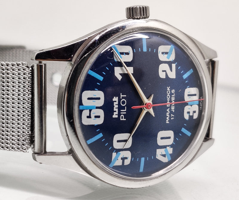 Hmt Pilot Mechanical Handwinding Movement stainless Steel Para Shock 17 Jewels Analog Dial Wrist Watch For Men
