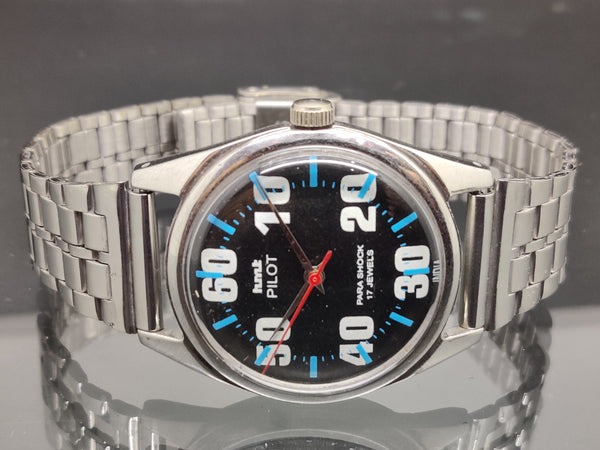 Hmt Pilot Mechanical Handwinding Movement stainless Steel Para Shock 17 Jewels Analog Dial Wrist Watch For Men