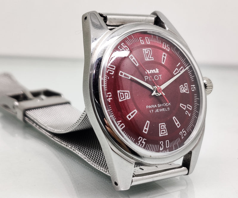 Hmt Pilot Mechanical Handwinding Movement stainless Steel Para Shock 17 Jewels Analog Dial Wrist Watch For Men