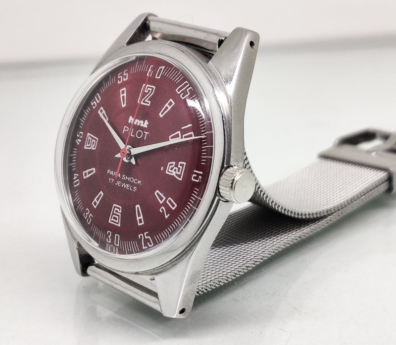 Hmt Pilot Mechanical Handwinding Movement stainless Steel Para Shock 17 Jewels Analog Dial Wrist Watch For Men