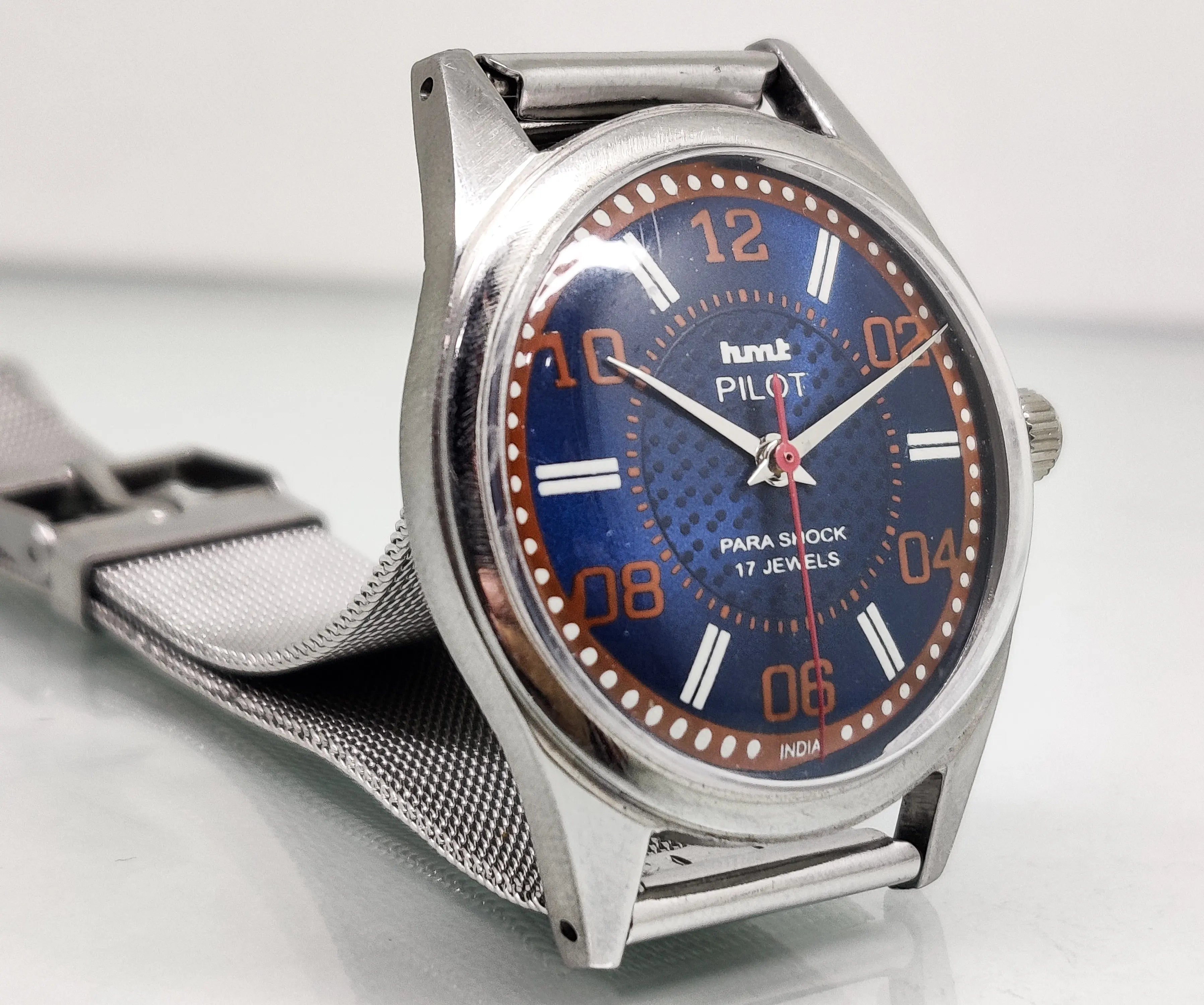 Hmt Pilot Mechanical Handwinding Movement stainless Steel Para Shock 17 Jewels Analog Dial Wrist Watch For Men National Watches
