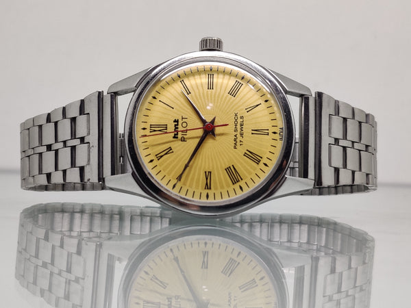 Hmt Pilot Mechanical Handwinding Movement stainless Steel Para Shock 17 Jewels Analog Dial Wrist Watch For Men