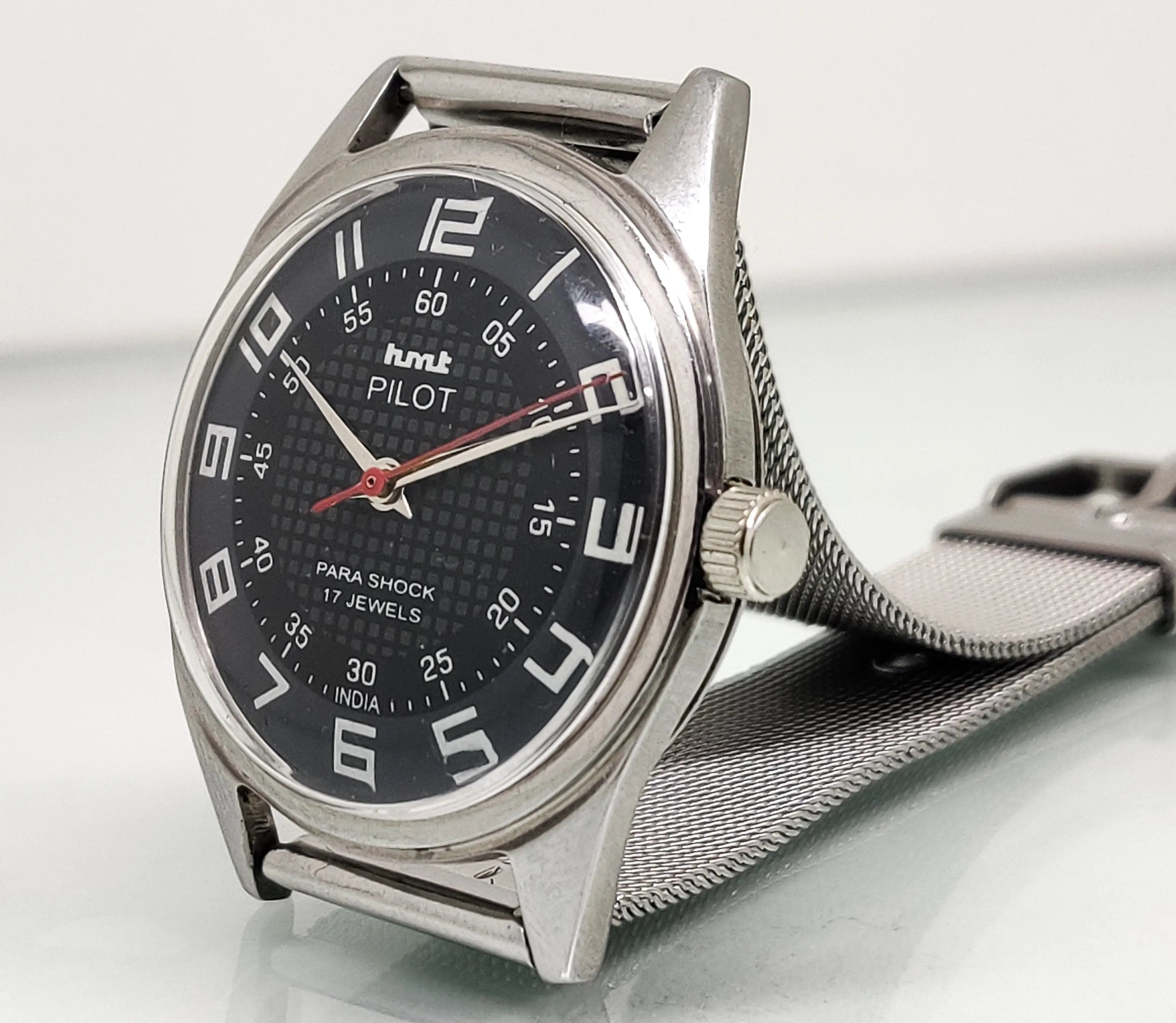 Hmt Pilot Mechanical Handwinding Movement stainless Steel Para Shock 17 Jewels Analog Dial Wrist Watch For Men National Watches