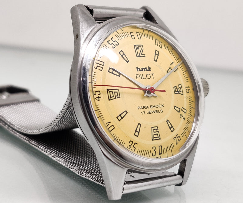Hmt Pilot Mechanical Handwinding Movement stainless Steel Para Shock 17 Jewels Analog Dial Wrist Watch For Men