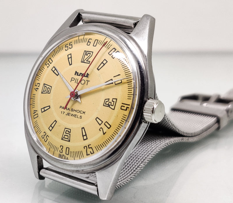 Hmt Pilot Mechanical Handwinding Movement stainless Steel Para Shock 17 Jewels Analog Dial Wrist Watch For Men