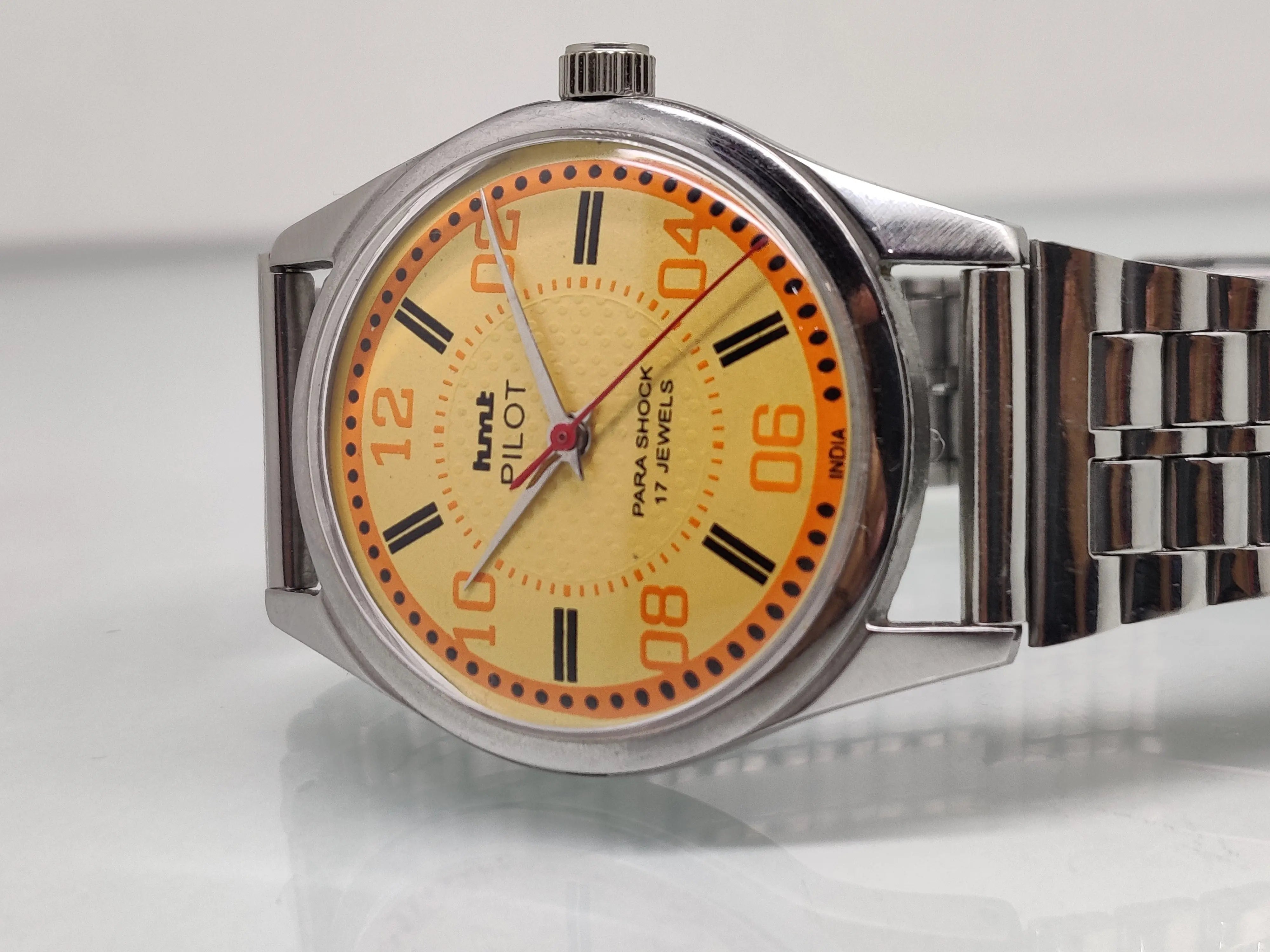 Hmt Pilot Mechanical Handwinding Movement stainless Steel Para Shock 17 Jewels Analog Dial Wrist Watch For Men National Watches