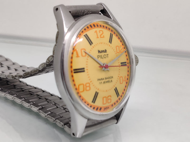 Hmt Pilot Mechanical Handwinding Movement stainless Steel Para Shock 17 Jewels Analog Dial Wrist Watch For Men
