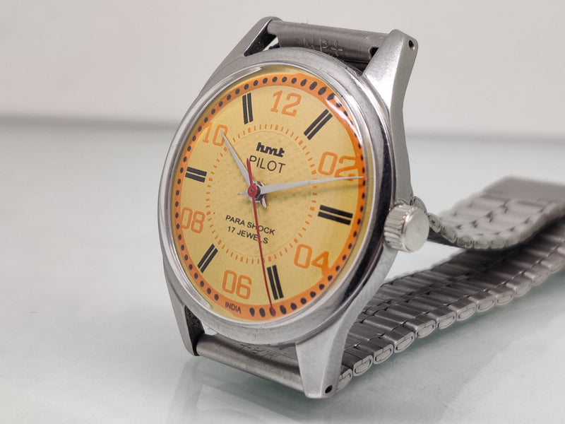 Hmt Pilot Mechanical Handwinding Movement stainless Steel Para Shock 17 Jewels Analog Dial Wrist Watch For Men