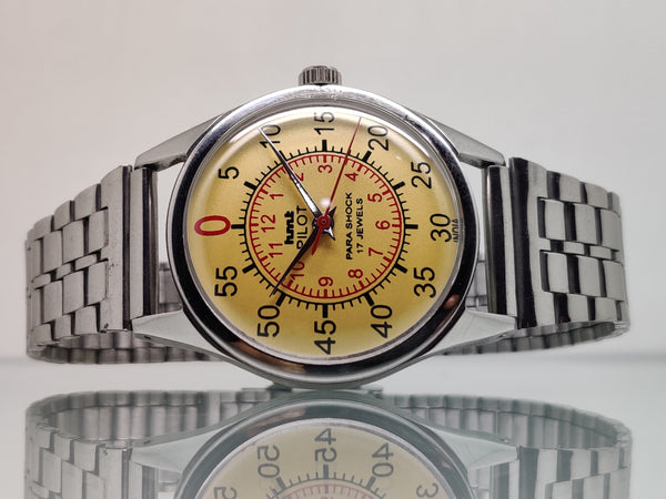 Hmt Pilot Mechanical Handwinding Movement stainless Steel Para Shock 17 Jewels Analog Dial Wrist Watch For Men