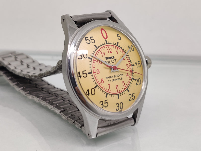 Hmt Pilot Mechanical Handwinding Movement stainless Steel Para Shock 17 Jewels Analog Dial Wrist Watch For Men