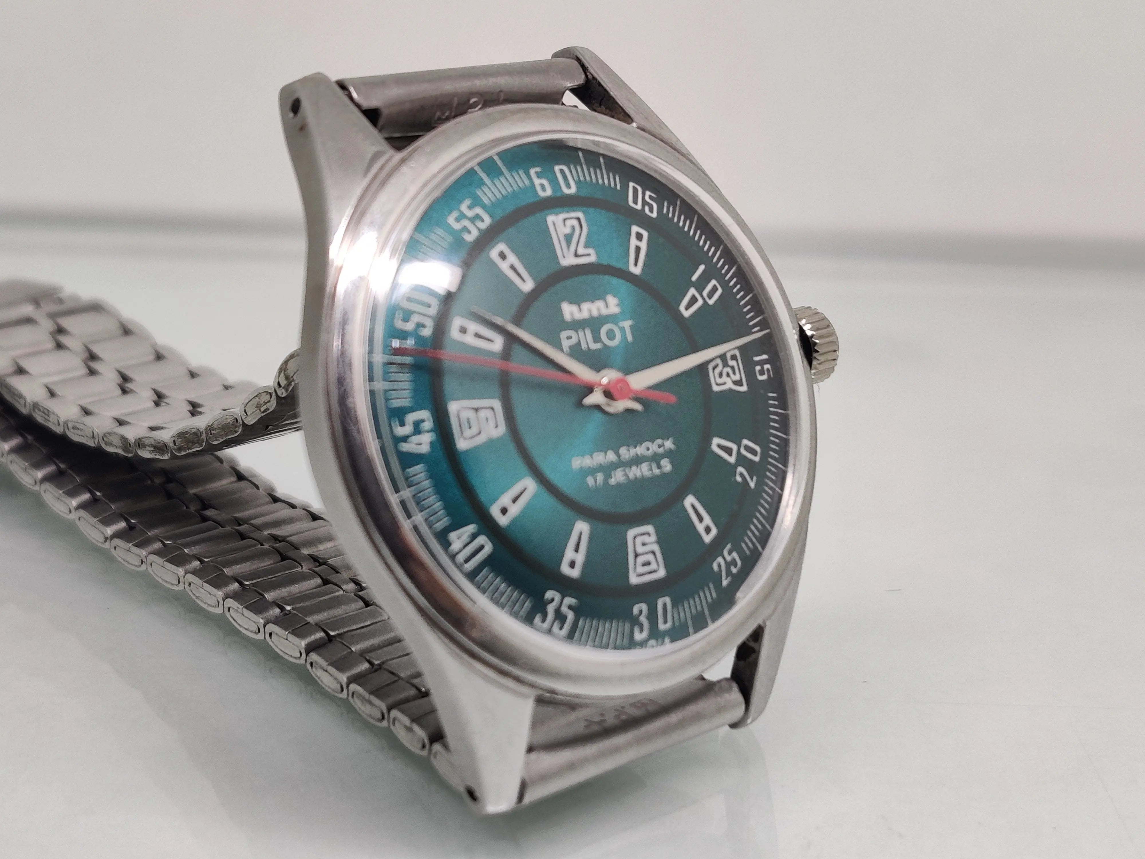 Hmt Pilot Mechanical Handwinding Movement stainless Steel Para Shock 17 Jewels Analog Dial Wrist Watch For Men National Watches