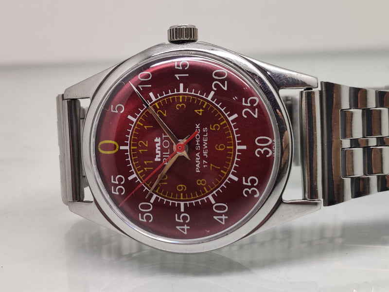 Hmt Pilot Mechanical Handwinding Movement stainless Steel Para Shock 17 Jewels Analog Dial Wrist Watch For Men