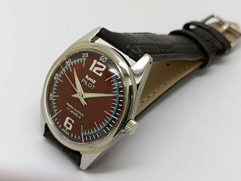 Hmt Pilot Mechanical Handwinding Movement stainless Steel Para Shock 17 Jewels Analog Dial Wrist Watch For Men