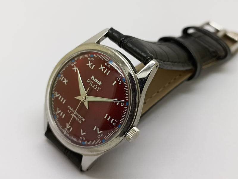 Hmt Pilot Mechanical Handwinding Movement stainless Steel Para Shock 17 Jewels Analog Dial Wrist Watch For Men