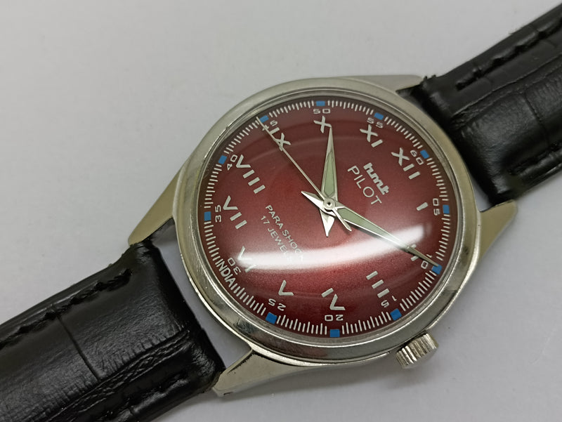 Hmt Pilot Mechanical Handwinding Movement stainless Steel Para Shock 17 Jewels Analog Dial Wrist Watch For Men