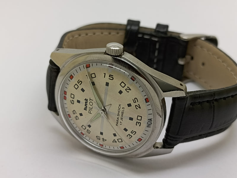 Hmt Pilot Mechanical Handwinding Movement stainless Steel Para Shock 17 Jewels Analog Dial Wrist Watch For Men