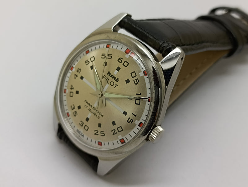Hmt Pilot Mechanical Handwinding Movement stainless Steel Para Shock 17 Jewels Analog Dial Wrist Watch For Men