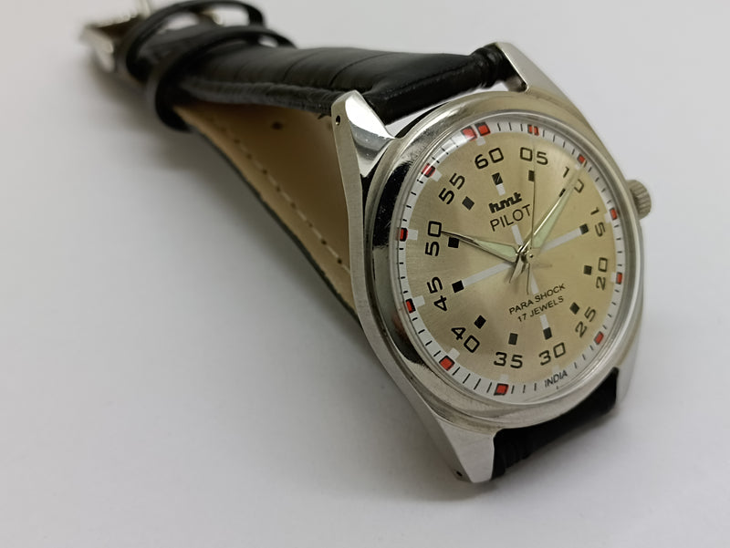Hmt Pilot Mechanical Handwinding Movement stainless Steel Para Shock 17 Jewels Analog Dial Wrist Watch For Men