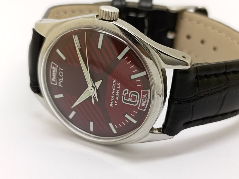 Hmt Pilot Mechanical Handwinding Movement stainless Steel Para Shock 17 Jewels Analog Dial Wrist Watch For Men