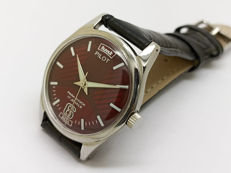 Hmt Pilot Mechanical Handwinding Movement stainless Steel Para Shock 17 Jewels Analog Dial Wrist Watch For Men