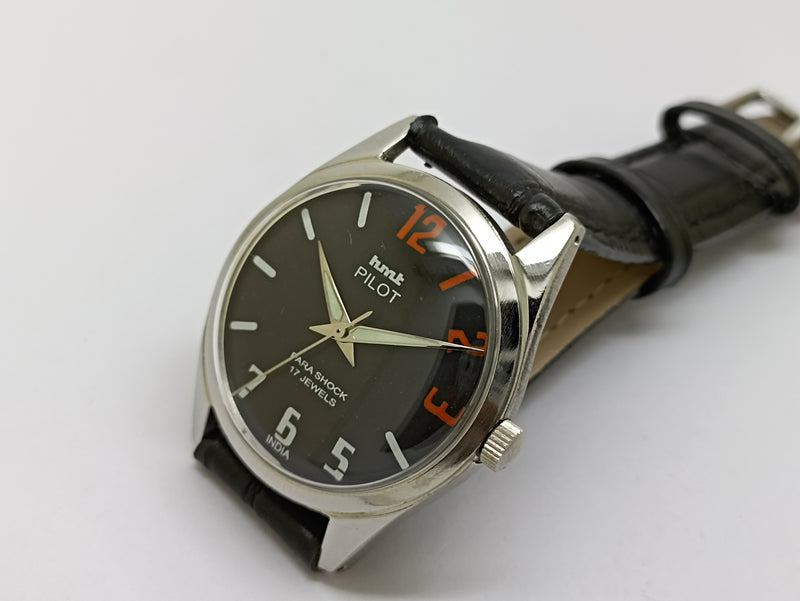 Hmt Pilot Mechanical Handwinding Movement stainless Steel Para Shock 17 Jewels Analog Dial Wrist Watch For Men
