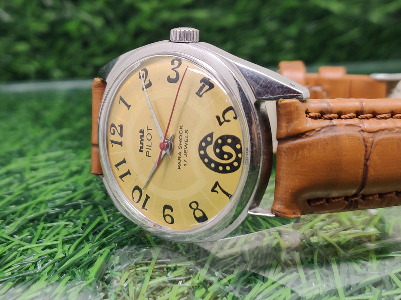 Hmt Pilot Mechanical Handwinding Movement leather Jewels Analog Dial Wrist Watch For Me