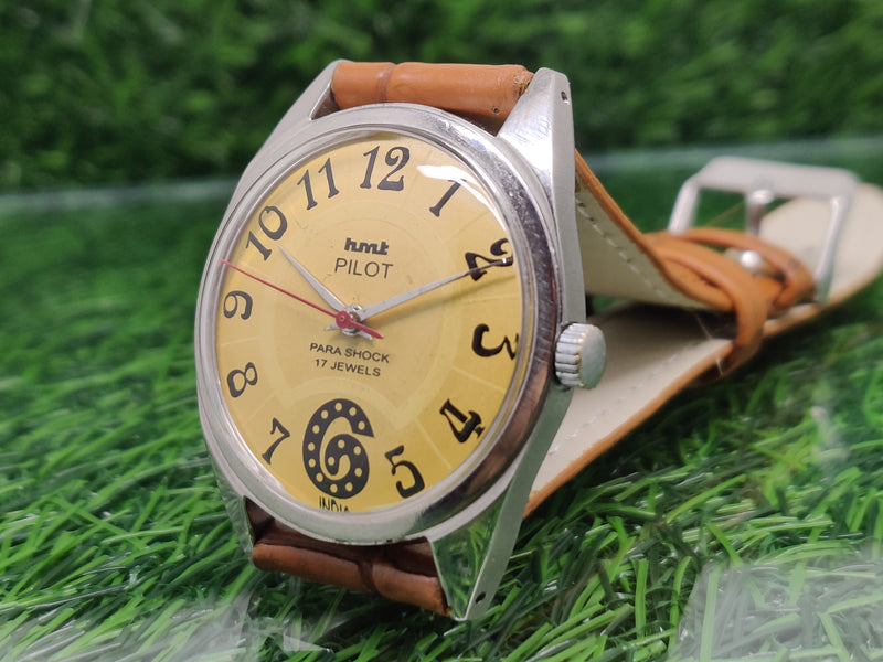 Hmt Pilot Mechanical Handwinding Movement leather Jewels Analog Dial Wrist Watch For Me