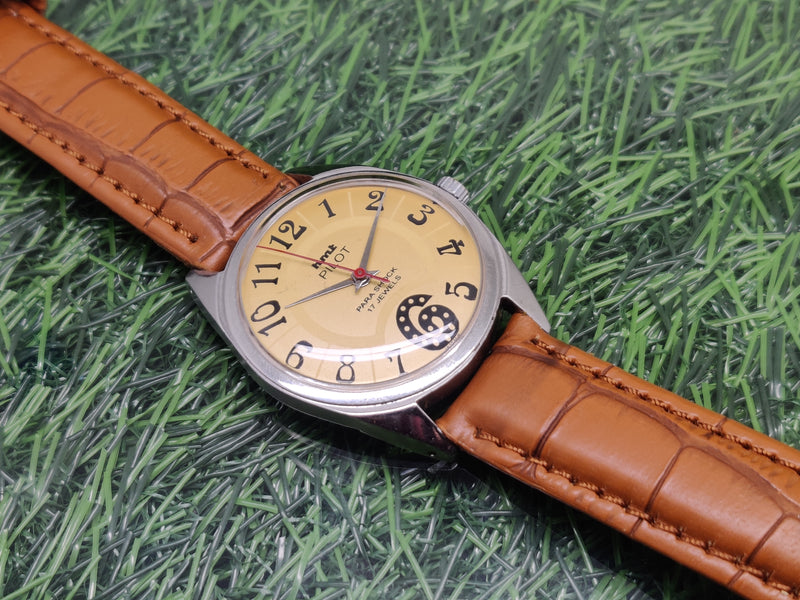 Hmt Pilot Mechanical Handwinding Movement leather Jewels Analog Dial Wrist Watch For Me